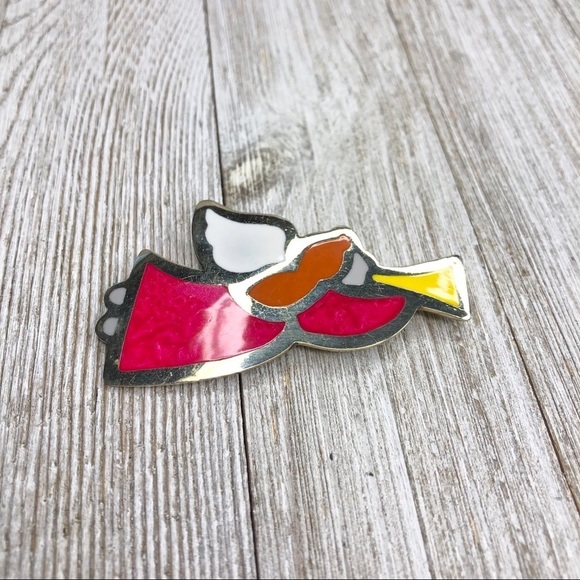 Vintage Mexican Alpaca Silver Enamel Angel Pin - Picture 2 of 9